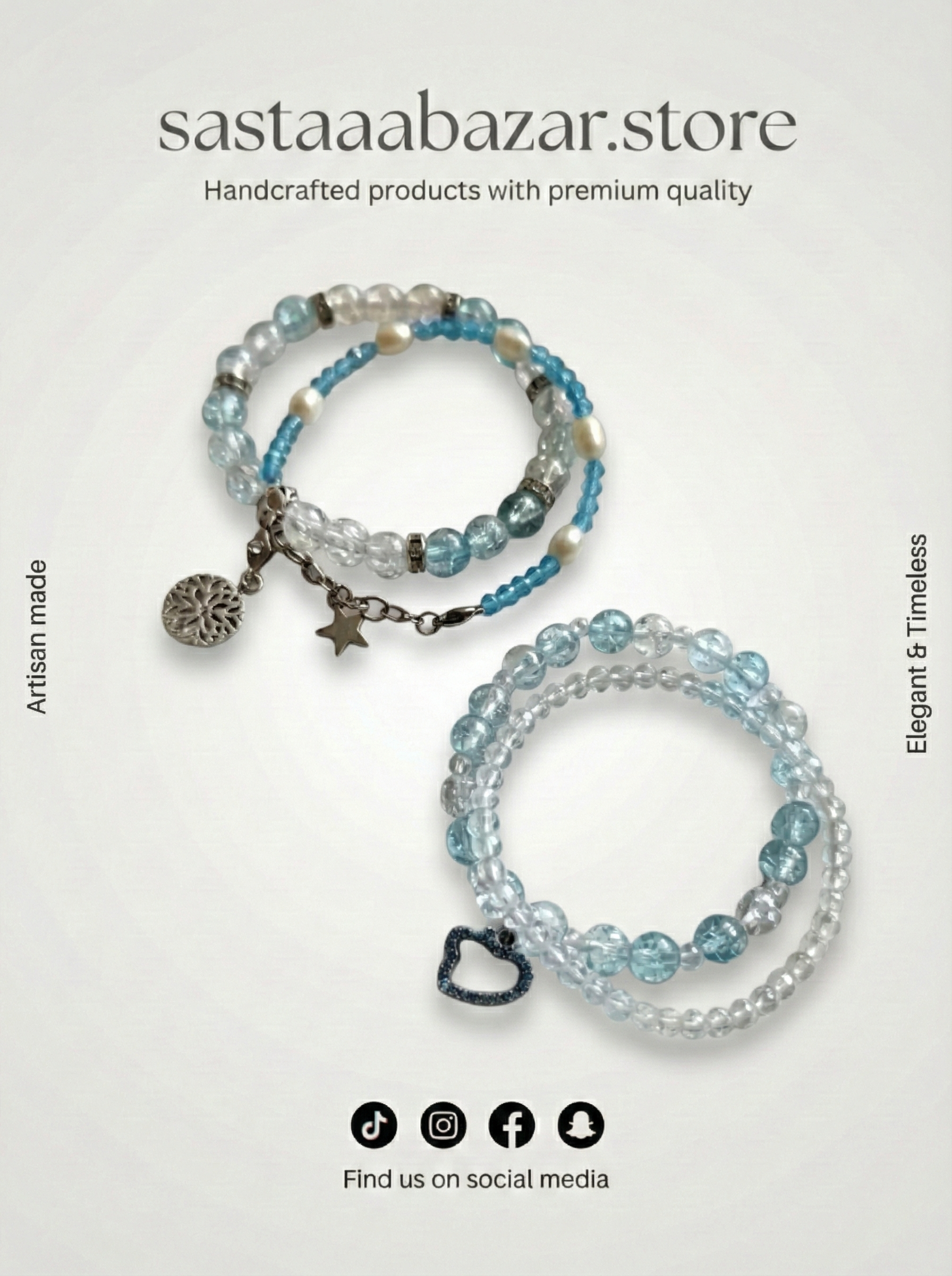 Ocean Blue Crystal Layered Bracelet